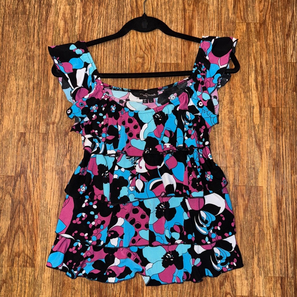 My Michelle Babydoll Top Y2K Floral Large Made USA Ruffle Hem Retro Fairycore
